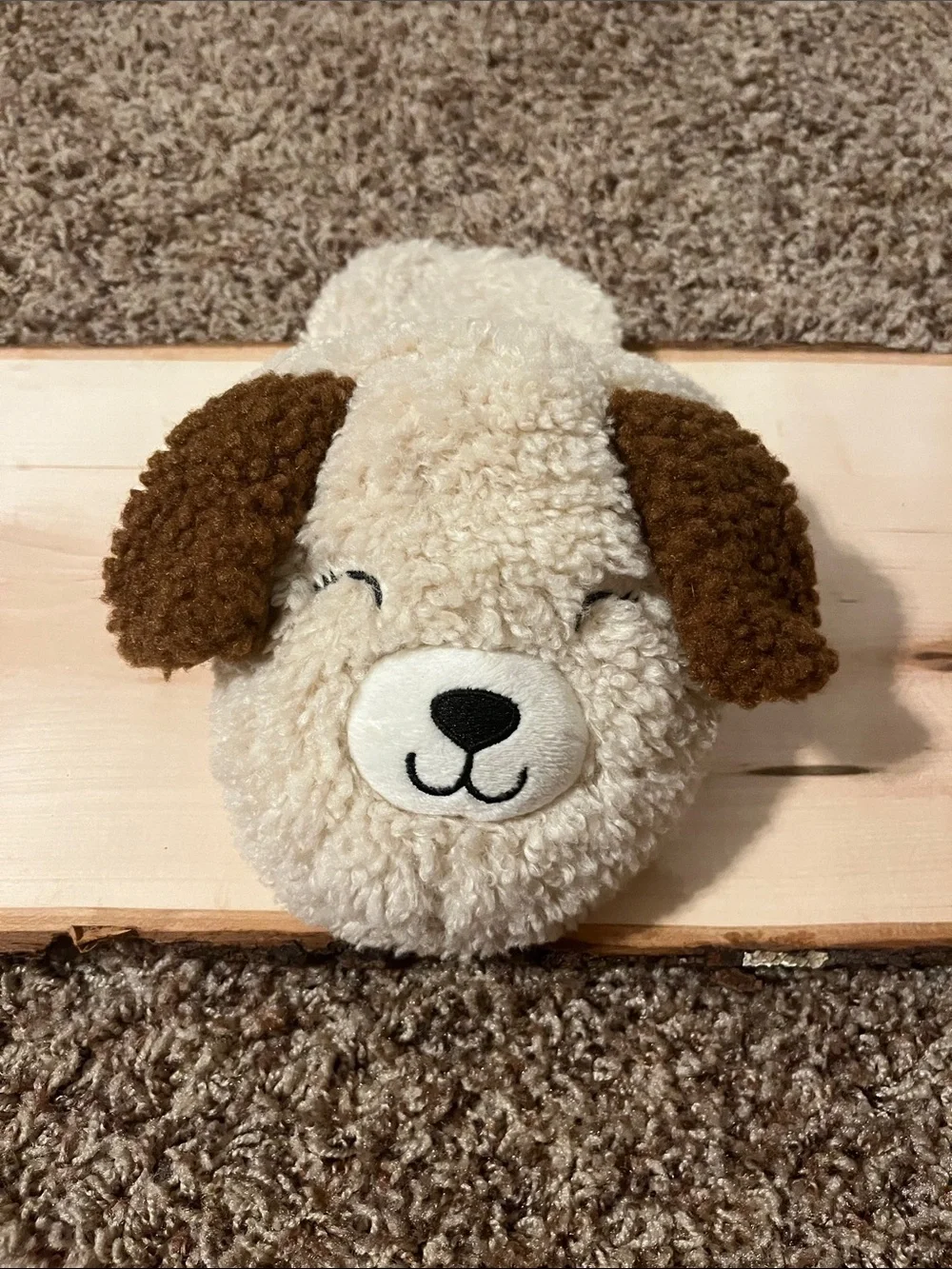 wonder nation Girls Plush Cream & Brown Dog Slippers